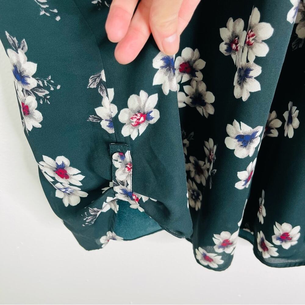 DR2 green white floral chiffon cross front cottagecore boho preppy midi dress 2X - Picture 5 of 8